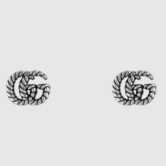 Gucci GG Marmont Stud Earrings, Size .5" x .4" - 925 Sterling Silver Aged Finish - Picture 1 of 8